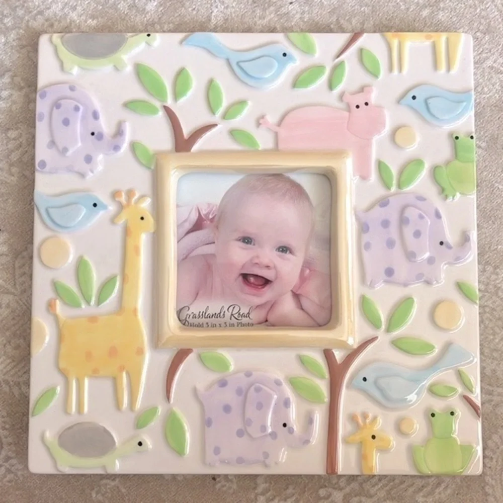 Brand New Grasslands Road Pastel Jungle Animals Square Ceramic Baby Photo Frame